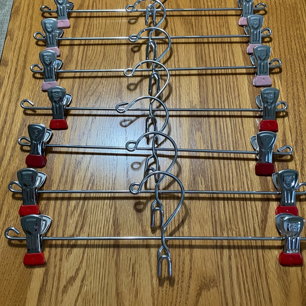 Metal Vintage Skirt Hangers with Clips - Silver and Red and Pink